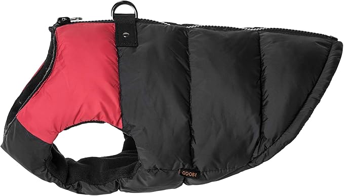 Gooby Padded Vest Dog Jacket - Red, X-Large - Warm Zip Up Vest Fleece Jacket with Dual D Ring Leash Water Resistant for Small to Medium Dogs