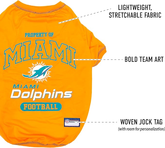NFL Miami Dolphins Dog T-shirt Large. - Licensed Shirt for Pets Team Colored with Team Logos- Premium Stretchable Materials for the comfort of your Dog & Cat
