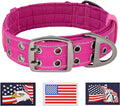 ADITYNA Heavy Duty Dog Collar for Large Dogs - Reflective Magenta Collar with Handle for Training, and Walking - Wide, Thick, Tactical, Soft Neoprene Padded