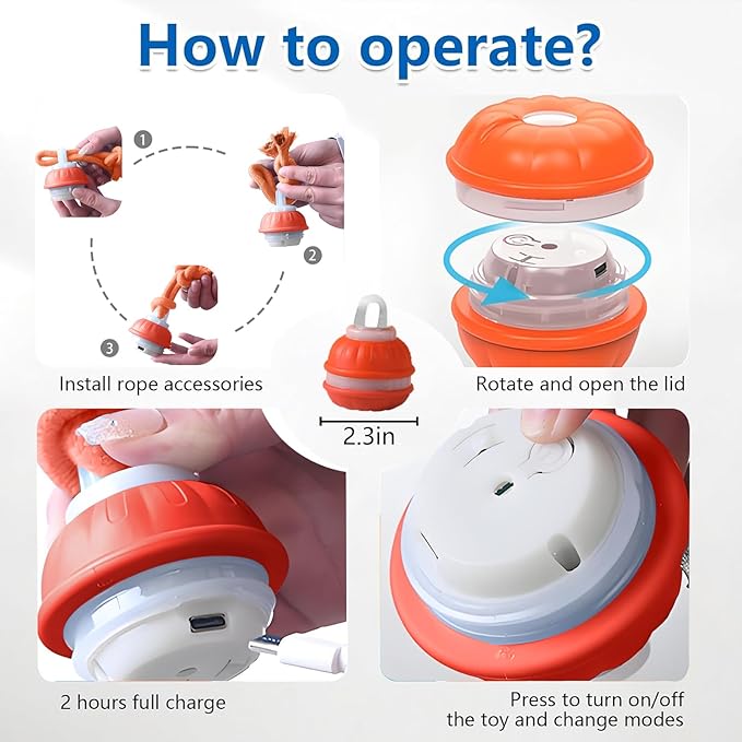 Interactive Dog Toys, Random Path Electric Automatic Moving and Rolling Dogs (Orange)