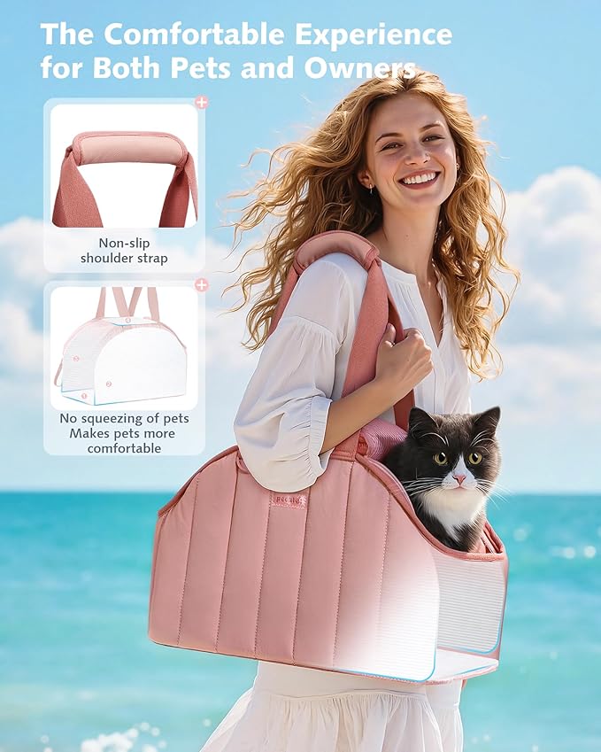 Pecute Dog Purse Carrier, Dog Carriers for Small Dogs with Cotton Soft Sided, Cat Carrier with Large Pockets, Comfortable Pet Carrier for Rabbit, Suitable for Travel, Subway, Veterinary, Pink