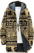 Mens Aztec Print Hoodie Heavyweight Cotton Fleece Jacket Zip Up Warm Long Sleeve Hooded Winter Midi Coat