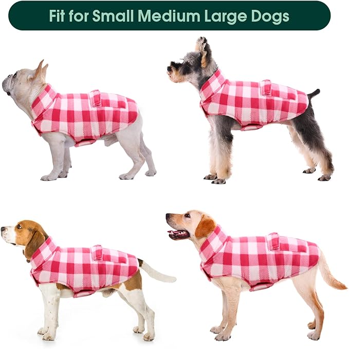 Kuoser Dog Winter Coat, Windproof Dog Fleece Jacket British Style Plaid Cold Weather Doggie Vest Coats, Reversible Cozy Warm Puppy Clothes Pet Apparel for Small Dogs XS
