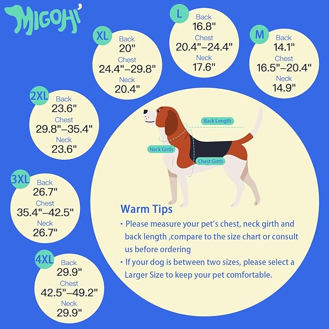 MIGOHI Dog Snow Jacket,Large Dog Winter Coat,Winter Jackets for Dogs,Fleece Jacket for Dogs Boy Girl,Pet Clothes for Hiking Camping,Corgi,Shibainu,L,Blue