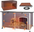 Aivituvin Outdoor Heated Dog House 59" Extra Large Insulated Dog Kennel with Insulation Liner & Heating System for Winter,All-Around Iron Frame Cage,Grey