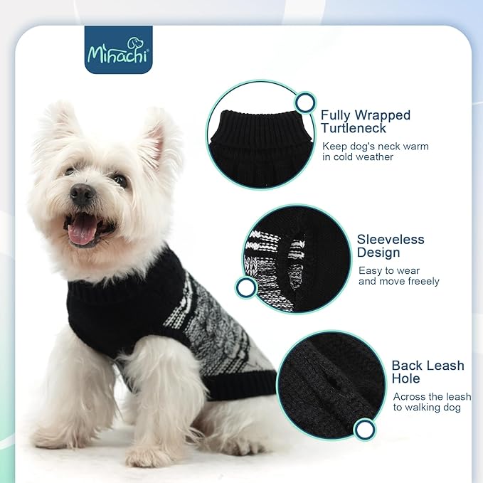 Mihachi Dog Sweaters for Large Dogs - Soft, Warm Dog Shirt, Cold Weather Turtleneck Pullover, Cat and Puppy Coat with Leash Hole, Black Large