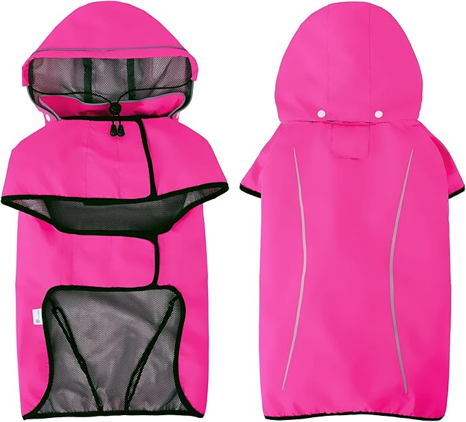 Mile High Life Dog Raincoat, Adjustable Waterproof Pet Rain Jacket, Reflective Hooded Poncho for Small Medium Large Dogs, Lightweight Breathable Pet Rain Coat (Hot Pink,XL Chest 31"-37")