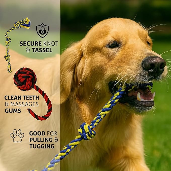 Dog Rope Toys Heavy Chew Toys for Medium & Large Breed Dogs – Durable Rope Toy Set for Teething, Chewing, and Interactive Play(Set of 4 Toys)