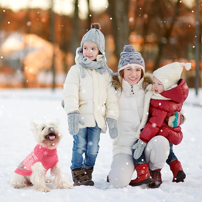 Mihachi Soft & Warm Dog Sweater - Pink Turtleneck Knitted Pullover with Leash Hole, Size L