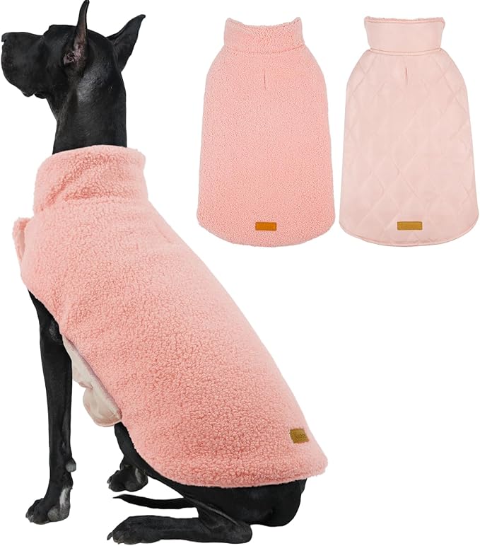 Kuoser Reversible Dog Coat – Warm Fleece & Quilted Waterproof Dog Jacket, Double-Sided Cold Weather Dogs Winter Coat with Harness Hole, Windproof Pet Snow Vest for Small Medium Large Dogs, Pink 2XL