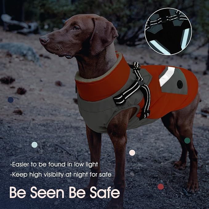 IECOii Warm Small Dog Coat Harness with D Ring -Orange,Small- Zip Small Dog Jacket Winter Reflective, Fleece Lined Dog Snowsuit Snow Jacket,Pet Clothes for Small Dogs Yorkshire Terrier Bichon Shih Tzu