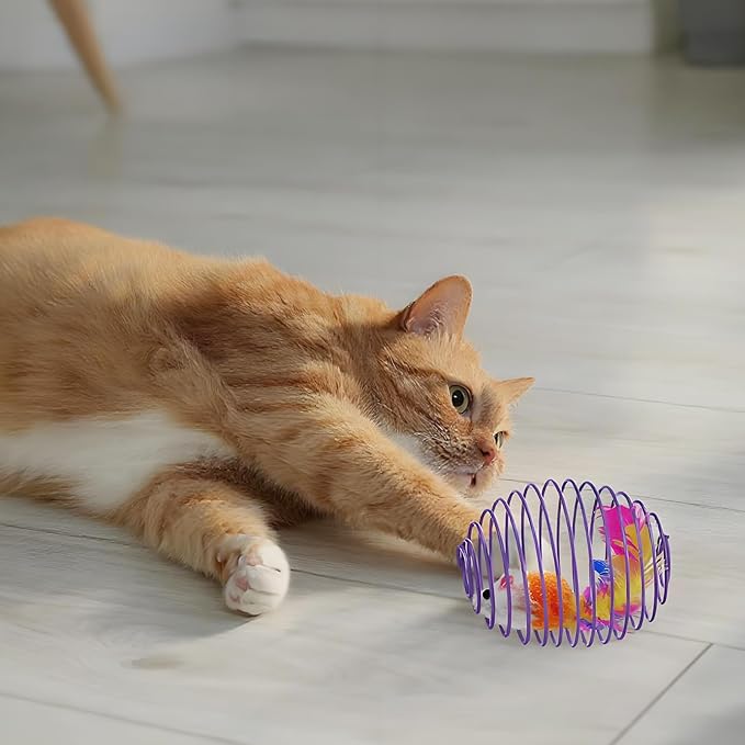 Jecery 5 Pcs Halloween Cat Spring Balls Toys Stretchable Rolling Balls Colorful Playful Coils Interactive Spring Action Toy Caged Rats for Kitten Cat Pet Supplies(Cute Mouse,Bright Color,5 Pcs)
