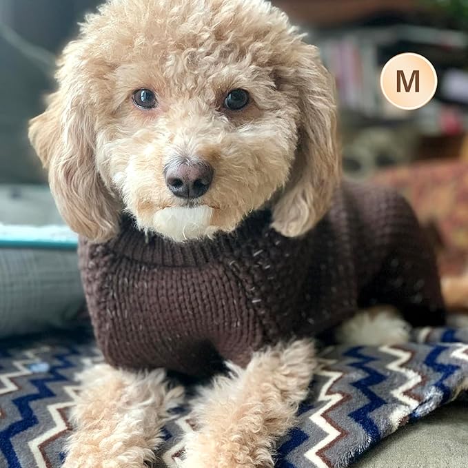 KYEESE Dog Sweater with Leash Hole for Small Dogs Male Warm Pullover with Reflective Thread Soft Knitwear Boy Dog Clothes Cozy Lightweight Thick Sweater Pet Indoor Outdoor Wear,Khaki,X-Small