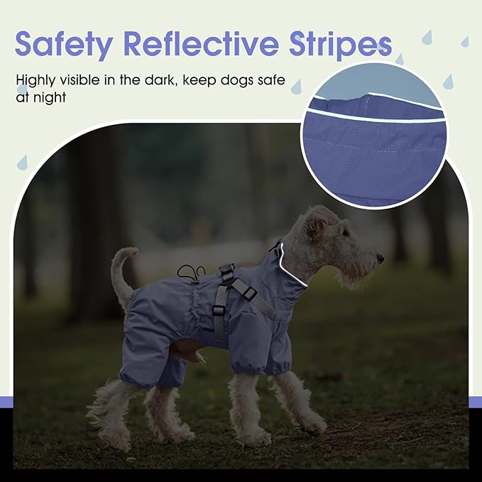 BRKURLEG Dog Raincoat for Small Dogs, Small Dog Rain Jacket with Harness Built in, Waterproof 4 Legs Puppy Raincoats, Puppy Outdoor Jacket with Reflective Strip, Purple, XXXL