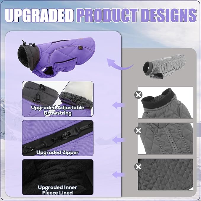 EMUST Winter Dog Vests, Fleece Lined Dog Coats Warm Jackets for Small Medium Large Dogs, Cold Weather Apparel, Purple, Extra Extra Large
