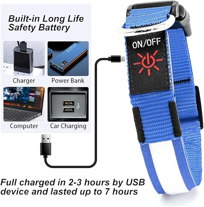 YFbrite Ultra Light Adjustable LED Dog Collar, Light up Dog Collars Rechargeable Glowing in The Dark Collars Visiblity & Safety for Small, Medium, Large Dogs (Blue, X-Large)