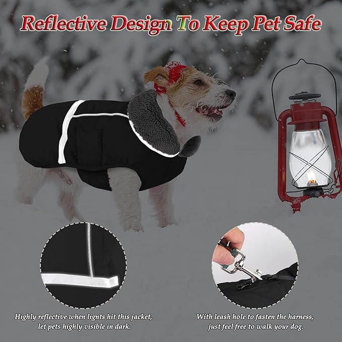 Dogcheer Warm Dog Coat, Waterproof Dog Jacket Christmas Puppy Winter Coat with Buckle, Reflective Adjustable Pet Snow Jacket Turtleneck Fleece Sweater for Small Medium Large Dogs - Black, S