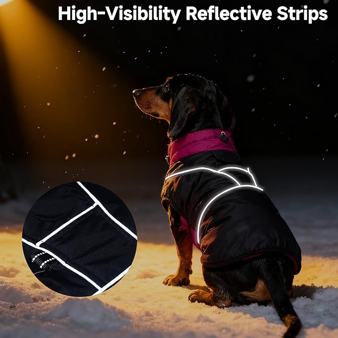 DORA BRIDAL Dachshund Coat, Fleece Lined Dog Winter Coat, Warm Dog Coats with Reflective Strips, Adjustable Waterproof Pet Jacket Clothes, XS