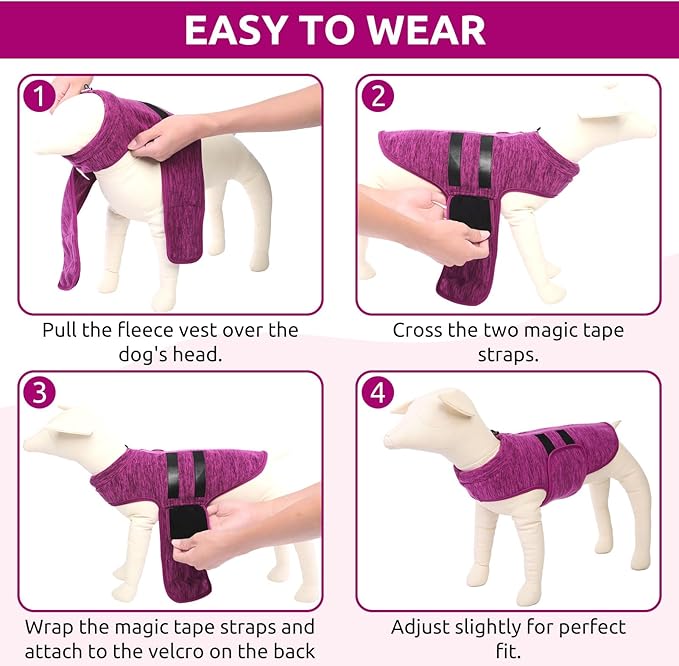 Queenmore XXL Dog Sweaters, Soft Fleece Vest Pullover Dog Jacket with Leash Hole, Warm Winter Dogs Clothes Cold Weather Doggy Dachshund Sweater for Large Dogs Cats Boy or Girl (Cationic Berry, XXL)