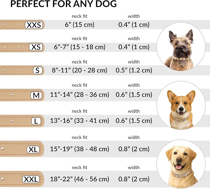 CollarDirect Rolled Leather Dog Collar, Soft Padded Round Puppy Collar, Handmade Genuine Leather Collar Dog Small Large Cat Collars 13 Colors (6-7 Inch, Beige Textured)