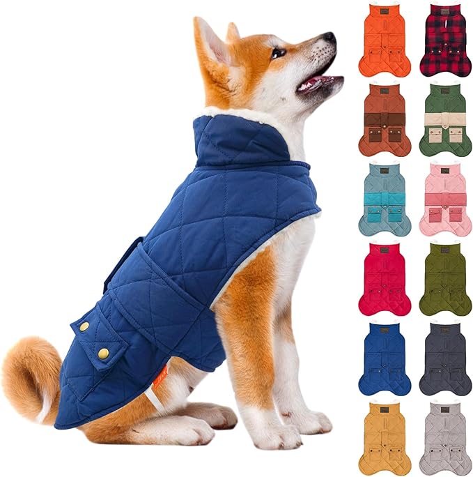 KYEESE Dog Coat Soft Pet Sweater for Cold Weather Warm Pet Winter Coat with Leash Hole Waterproof Dogs Jacket with Fleece Lined Thick Cat Clothes with Pocket Windproof Dog Puffer Coats for Small Dogs