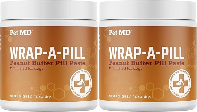Pet MD Wrap A Pill Peanut Butter Flavor Pill Paste for Dogs - Make a Pocket or Pouch to Hide Pills & Medication - 8 oz (Pack of 2)