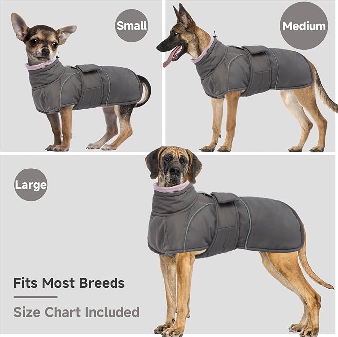 Dog Winter Coat for Small to Large Dogs(XS-XXXL)– Waterproof Windproof Fleece Lined Jacket with Reflective Trim,Pet Vest with Adjustable Buckles, Machine Washable Grey L