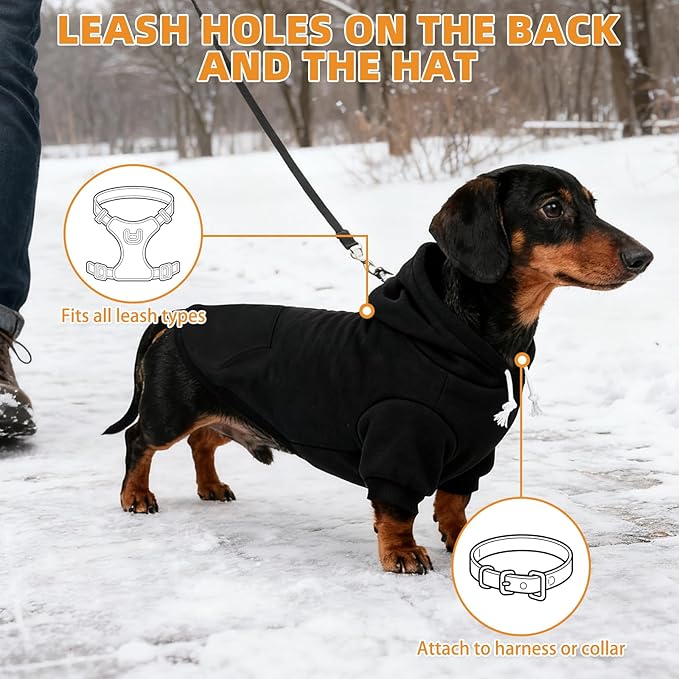 KOOLTAIL Dachshund Dog Hoodie - Soft and Warm Dogs Hoodie Sweater with Leash Hole and Pocket, Pet Winter Coat, Cold Weather Clothes Sweatshirt for Small Medium Large Dogs Puppy Cat Boys Girls M