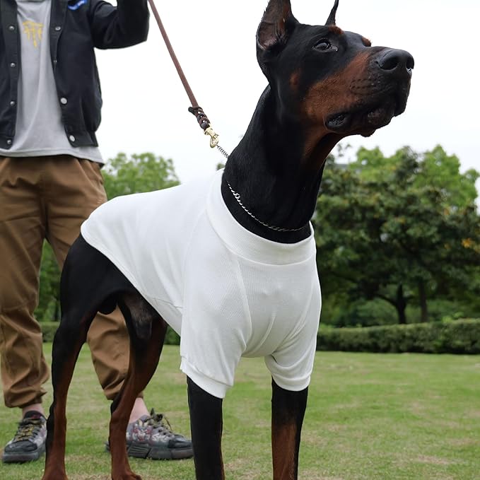 Lovelonglong Ribbed Dog T-Shirt Cotton Knitted Dog Sweaters for All Season Pet T-Shirts for Large Medium Small Dogs Off White XL
