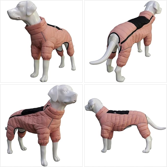 lovelonglong Dog Coat Dog Warm Jacket, 4 Legs Covered Waterproof Windproof Reflective Warm Dog Vest, Zippered Adjustable Outdoor Dog Snow Jacket for Small Medium Large Dogs Lotus Pink XXL