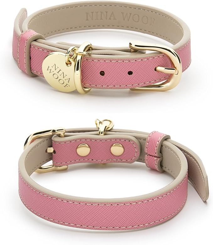 Nina Woof Rio Pink Vegan Leather Dog Collar - Padded Luxury Adjustable Buckle Collar - Sustainable, Cruelty-Free, for Small to Large Dogs