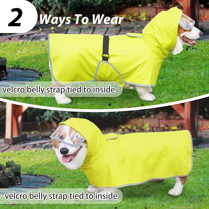 Dog Raincoat Hooded Slicker Poncho - Reflective Lightweight Pet Rain Jacket Coat,Dog Waterproof Raincoat with Adjustable Belly Strap for Small,Medium, Large Dogs (Green, Medium)
