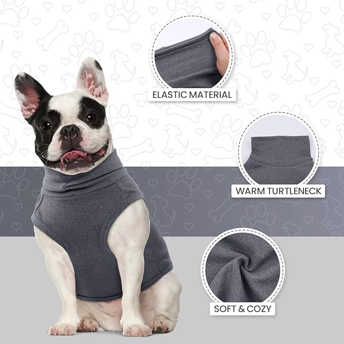 ROZKITCH Dog Sweaters Soft Fleece Pullover Sweatshirt Pajamas, Turtleneck Warm Pet Cold Weather Jacket Stretchy Vest Jumpsuit Apparel Outfit Clothes for Small Medium Large Dogs Walking Sleep Grey 4XL