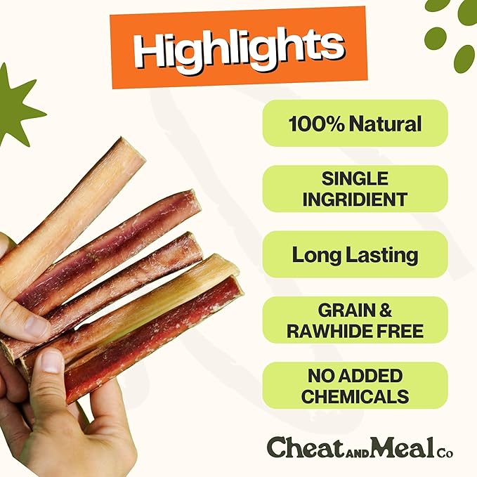 Bully Sticks for Large Dogs, (6 Inch, 5 Count), Dog Chew Toy for Aggressive Chewers Single Ingredient, 100% Beef Pizzle, Grass-Fed, Rawhide-Free, Grain-Free