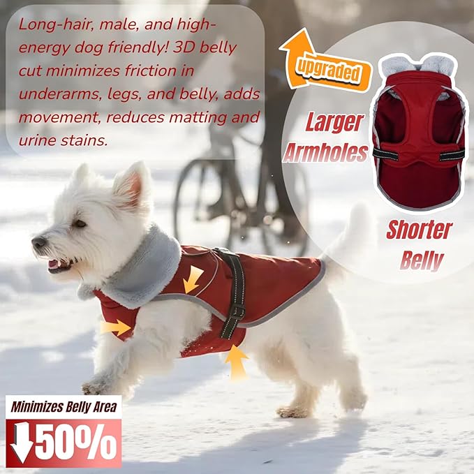 Insulated Outdoor Dog Winter Jacket, Hard Shell Dog Coat with 2 Layer Warmth, Waterproof & Lightweight Coats for Medium Dogs with Leash Portal, Neck Belly Adjustable Pet Jackets for Dachshund(Wine, M)