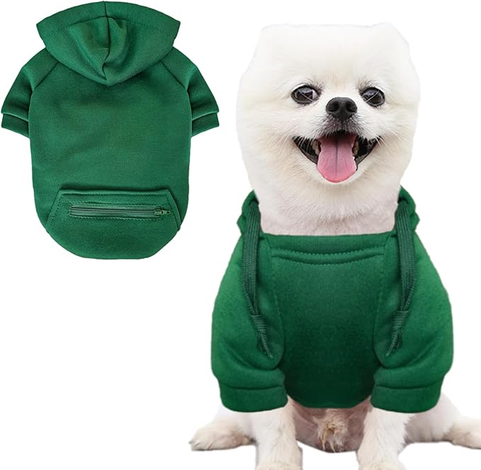Jecikelon Pet Dog Cold Weather Coat with Pocket Winter Dog Hoodie Warm Puppy Clothes for Small Dogs Chihuahua Clothing (Green, Large)