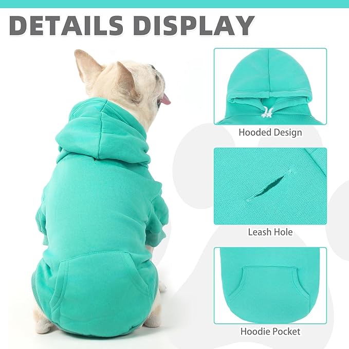 KOOLTAIL Basic Dog Hoodie - Soft and Warm Pet Hoodie Sweater with Leash Hole and Pocket, Dog Winter Coat, Cold Weather Clothes Sweatshirt for Small Medium Large Dogs Puppy Cat Boys Girls Lake Blue L