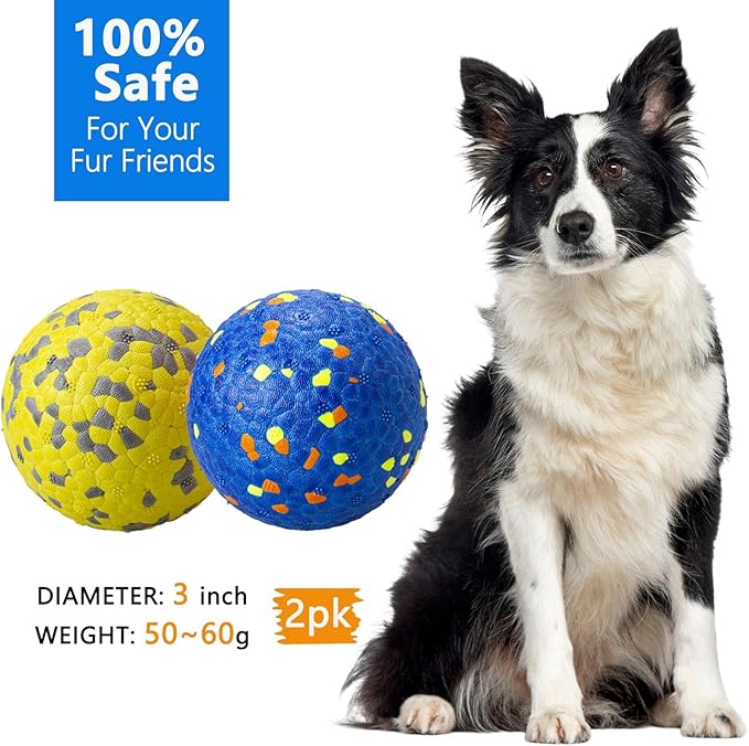 2Pcs Super Bouncy Dog Balls, Fun Indestructible Tennis Balls for Aggressive Chewers, Durable Floating Fetch Toys for Medium and Large Dogs with Lifetime Replacement