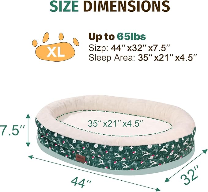 Orthopedic Washable Large Dog Bed: Memory Foam Waterproof Pet Bed with Bolsters - Removable Washable Cover for L XL XXL Large Sized Dog Bed - Non-Slip Bottom - Green