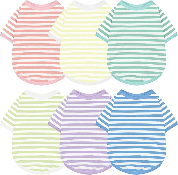 Geyoga 6 Pieces Dog Striped T-Shirt Cotton Breathable Pet Apparel Colorful Puppy Sweatshirt Clothes for Small to Medium Dogs Puppy(Gentle Color,L)