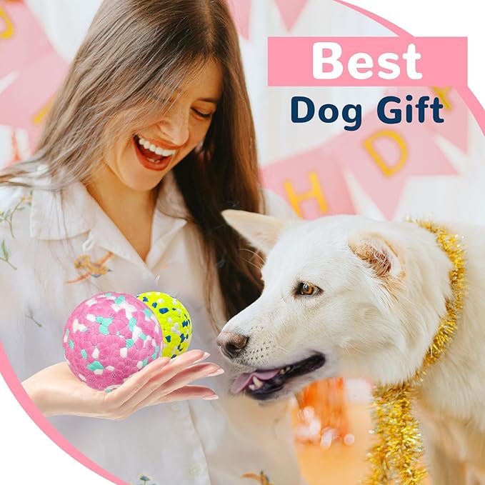 Petcare 2 Pack Dog Balls Toys for Aggressive Chewers Indestructible Tennis Balls for Medium Large Dogs Water Toy Chew Ball Tough Durable Big Dog Toys Bouncing Ball for Dogs to Fetch, Pink+Green