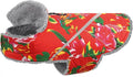 VIVAGLORY Snowrap Dog Coat, Jacket with Harness Hole & Velcro Closure, Dog Coat for Winter & Cold Weather, Fluffy Warm Fleece Lined Reflective Water Resistant for Puppy, XS, Northeast Florals-Red
