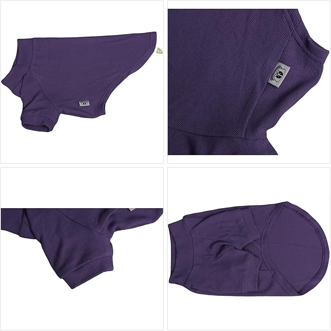 Lovelonglong Ribbed Dog T-Shirt Cotton Knitted Dog Sweaters for All Season Pet T-Shirts for Large Medium Small Dogs Purple S