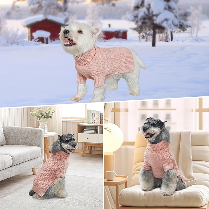 KYEESE Dog Sweater Comfy Pet Coats Stretchy Small Pet Sweater Pet Knitwear with Long Sleeve Turtleneck Dog Sweater for Small Dogs for Cold Weather, Pink, Medium