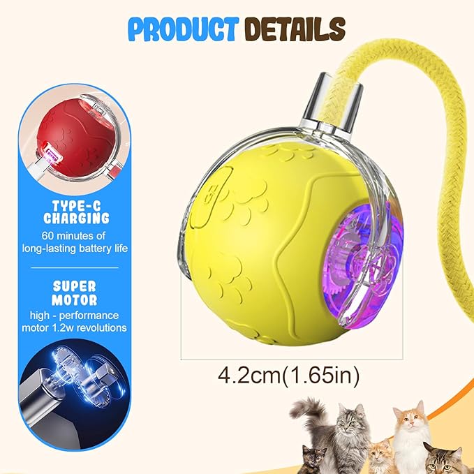 Interactive Cat Toy Balls, 2025 New Cat Toys for Bored Indoor Adult Cats Peppy Pet Ball for Cats (Yellow)