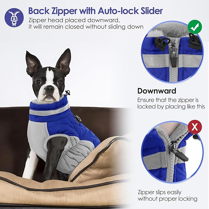 AOFITEE Dog Coat, Warm Dog Jackets for Large Dogs, Reflective Turtleneck Dogs Winter Coat with Harness Built in, Waterproof Windproof Pet Snow Jacket Fleece Vest for Cold Weather, Blue XXL