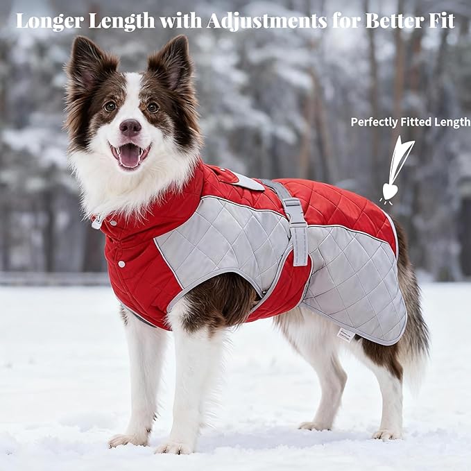 Dog Coat Dogs Winter Coat- Fleece Lined,Water-Resistant,Convertible Collar,Back Reflective Strip&Easy to Wear for Outdoor Walking Dog-Jacket(Red, XXX-Large)