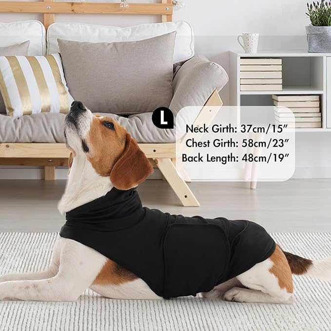 Large Anxiety Relief Vest for Medium Dogs,Soft Calming Shirt | Wraps Adjustable Chest with Hood Neck Wraps,Security in Fireworks & Thunderstorms,Bad Weather(Black)