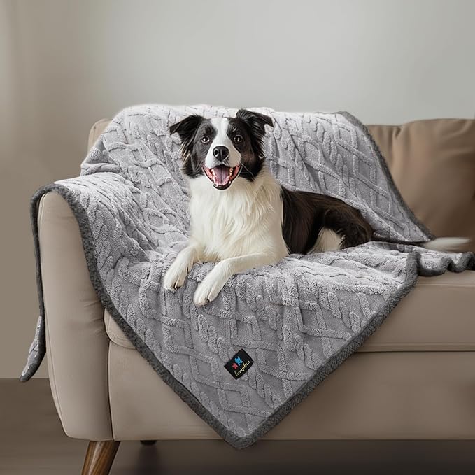 Waterproof Pet Blanket, Liquid Pee Proof Dog Blankets for Sofa Bed Couch, Reversible Sherpa Fleece Furniture Protector Cover for Small Medium Large Dogs Cats,Light Grey Large（65" x 57"）