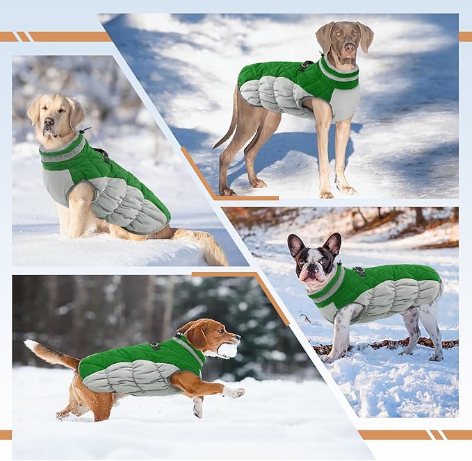 Large Dog Coat, XXLarge Dog Winter Coat, Waterproof Pet Jacket with Back Zipper,Extra Large Pet Coats, Warm Fleece Jacket with D-Ring, Windproof Winter Clothes Golden Retriever,Green,XXL